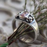 Lichen, botanical symbiosis ring in silver and pink sapphire