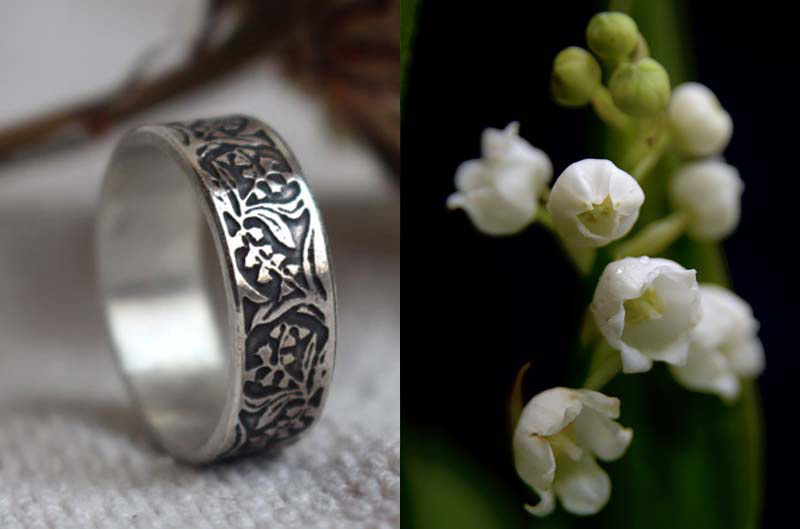 Lily of the valley, flower ring in sterling silver