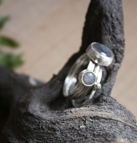 Lunar eclipse, summer night stackable ring in silver and labradorite