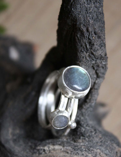 Lunar eclipse, summer night stackable ring in silver and labradorite