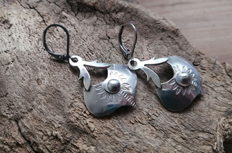 Lunar halo, baroque moon earrings in sterling silver