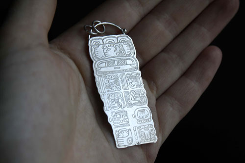 Maya calendar, mayan long count pendant in silver