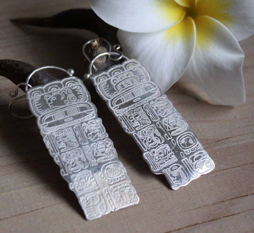 Mayan long count, maya calendar earrings in silver