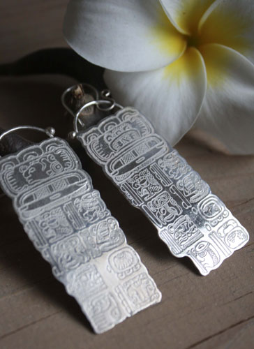 Mayan long count, maya calendar earrings in silver