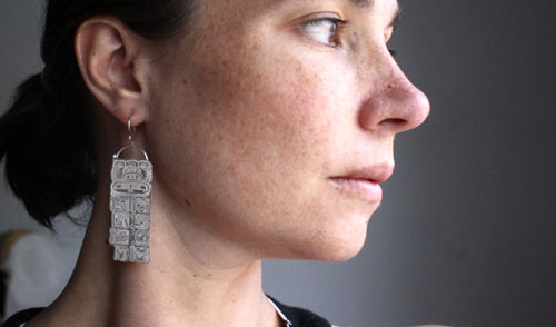 Mayan long count, maya calendar earrings in silver