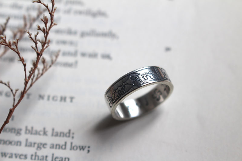 Nature, landscape trio ring in sterling silver