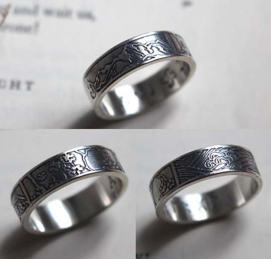 Nature, landscape trio ring in sterling silver