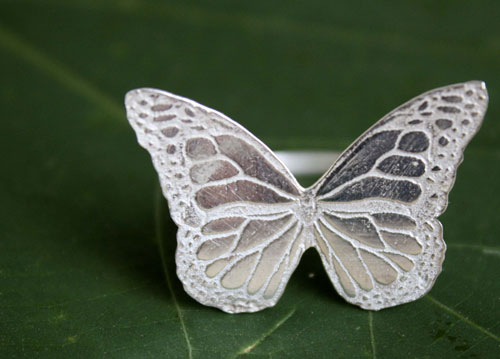 Nymphalidae, monarch butterfly ring in sterling silver