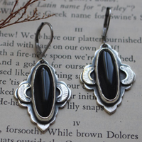 Onyx moon, oriental earrings in silver and onyx