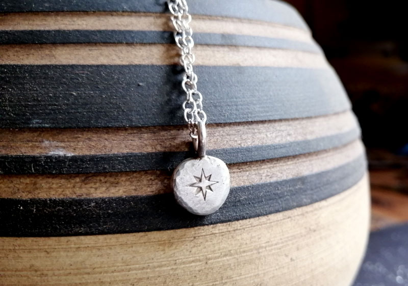 Path, compass rose necklace in sterling silver