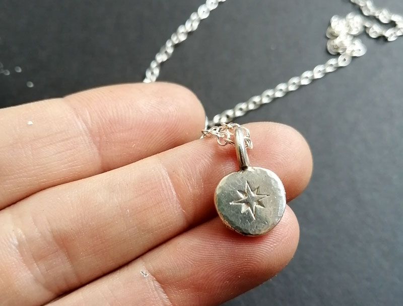 Path, compass rose necklace in sterling silver