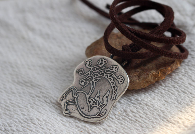 Princess of the Altai, steppe deer necklace in silver