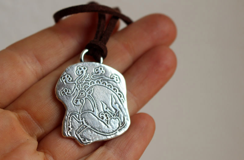 Princess of the Altai, steppe deer necklace in silver