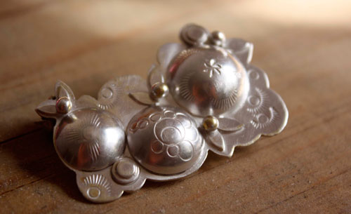 Sakura, flower brooch in sterling silver