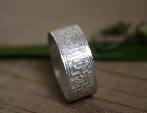 Serpiente de agua, mexican zapotec meander ring in silver