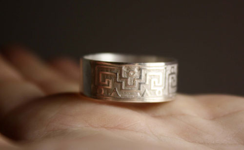 Serpiente de agua, mexican zapotec meander ring in silver