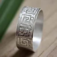 Serpiente de agua, mexican zapotec meander ring in silver