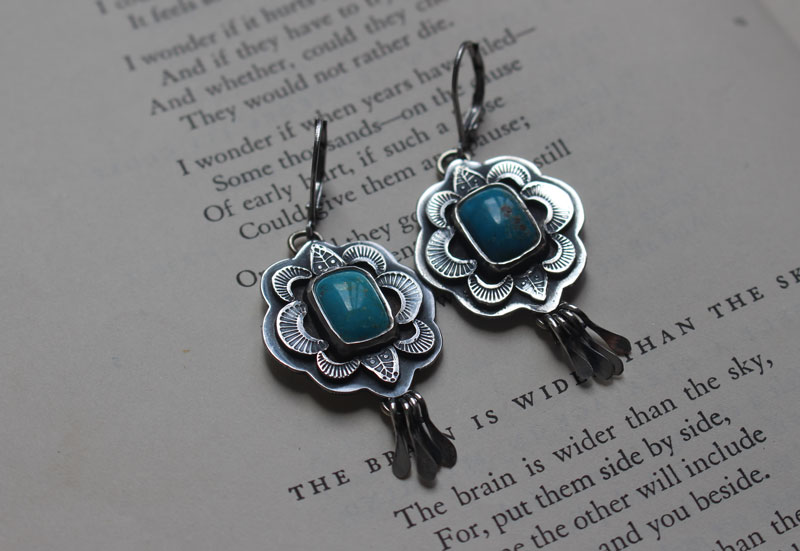 Solar, blue sun earrings in silver and turquoise