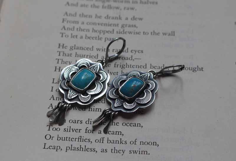 Solar, blue sun earrings in silver and turquoise