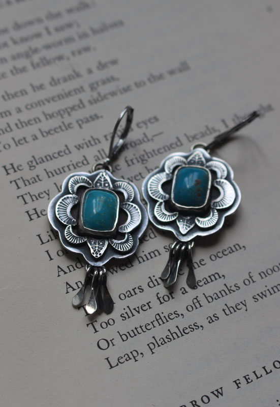 Solar, blue sun earrings in silver and turquoise