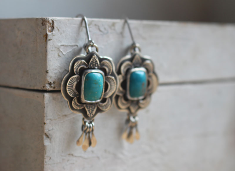 Solar, blue sun earrings in silver and turquoise