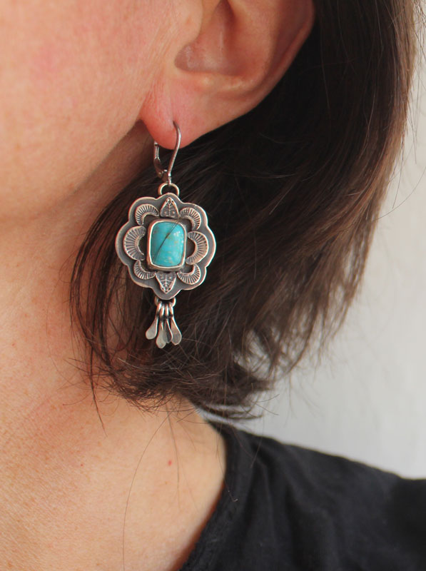 Solar, blue sun earrings in silver and turquoise