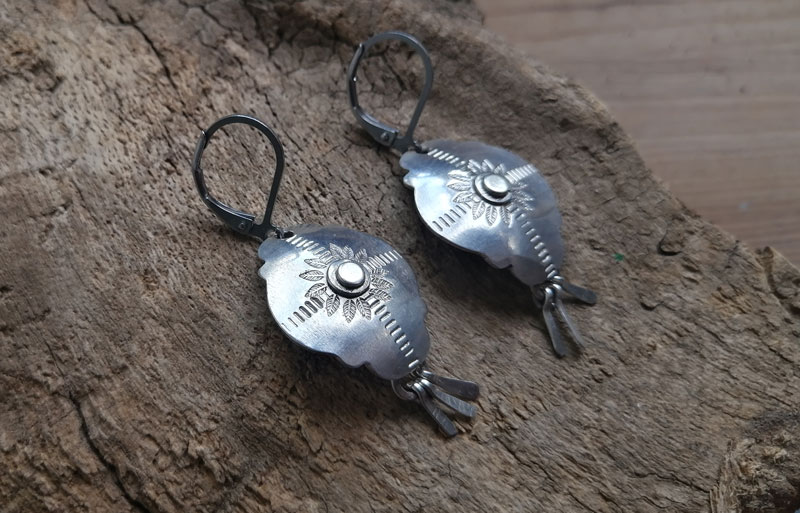 Solar halo, baroque sun earrings in sterling silver