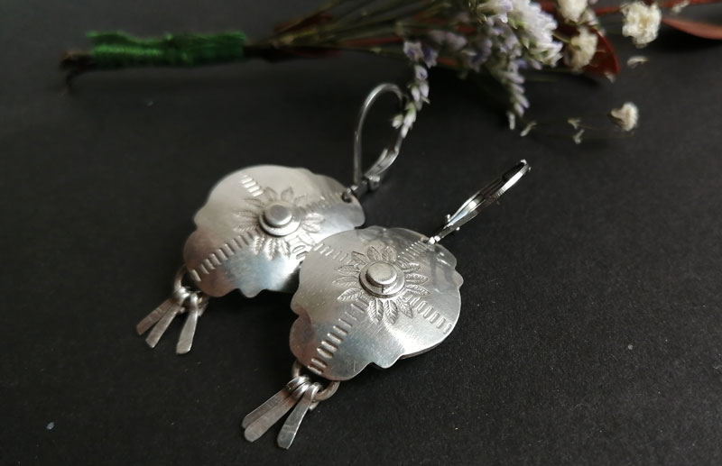 Solar halo, baroque sun earrings in sterling silver