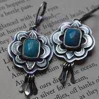 Solar, blue sun earrings in silver and turquoise