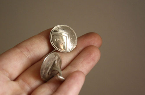 Spartan shield, greek sparta hoplites cufflinks in sterling silver