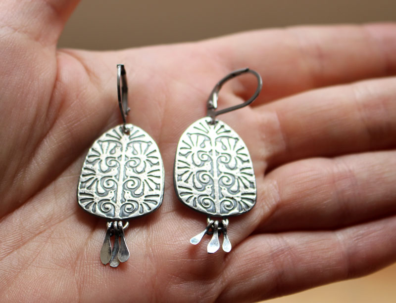 The tree of life, tree and bird earrings in silver