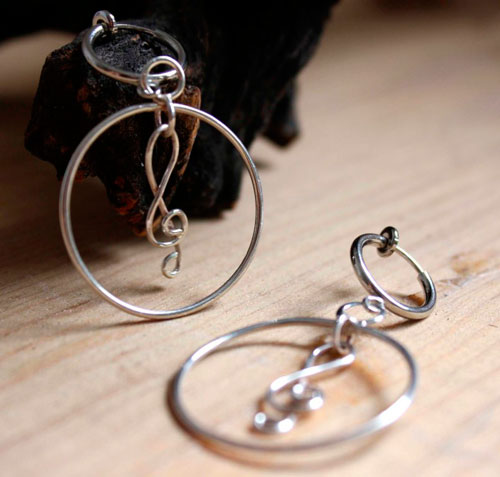 Treble clef, musical note earrings in sterling silver