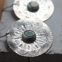 Turquoise flower, mandala earrings in silver and howlite