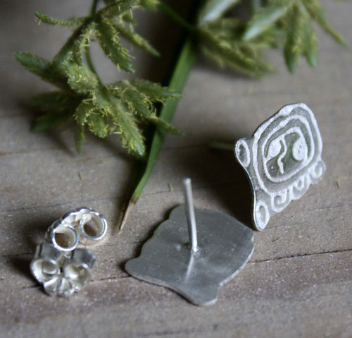 Tzolkin, mayan calendar stud earrings in sterling silver