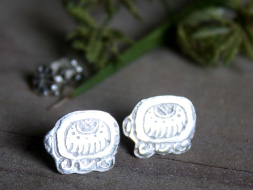 Tzolkin, mayan calendar stud earrings in sterling silver