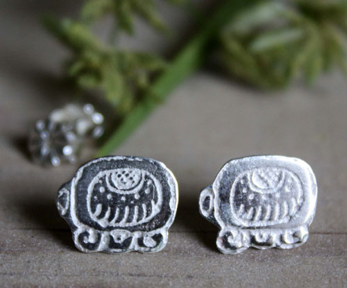 Tzolkin, mayan calendar stud earrings in sterling silver