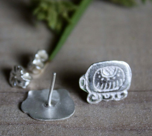 Tzolkin, mayan calendar stud earrings in sterling silver