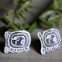 Tzolkin, mayan calendar stud earrings in sterling silver