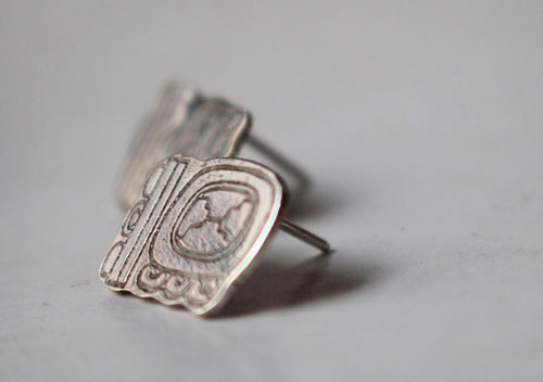 Tzolkin haab, mayan calendar stud earrings in silver