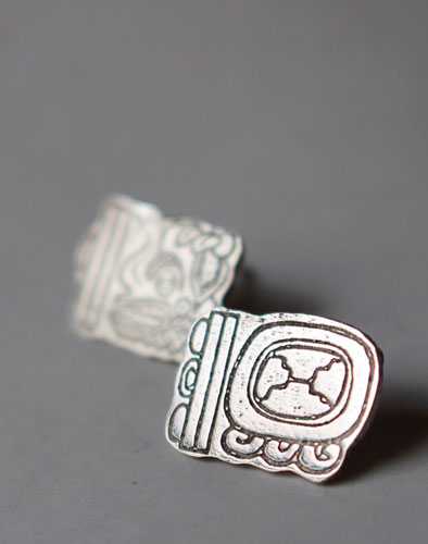 Tzolkin haab, mayan calendar stud earrings in silver