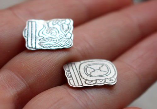 Tzolkin haab, mayan calendar stud earrings in silver