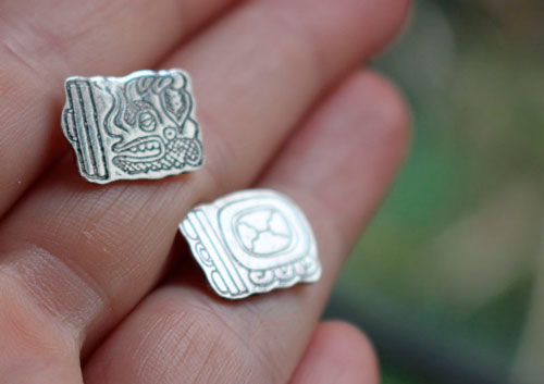 Tzolkin haab, mayan calendar stud earrings in silver