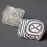 Tzolkin haab, mayan calendar stud earrings in silver