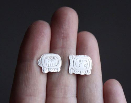 Tzolkin Tzolkin, Mayan calendar stud earrings in silver