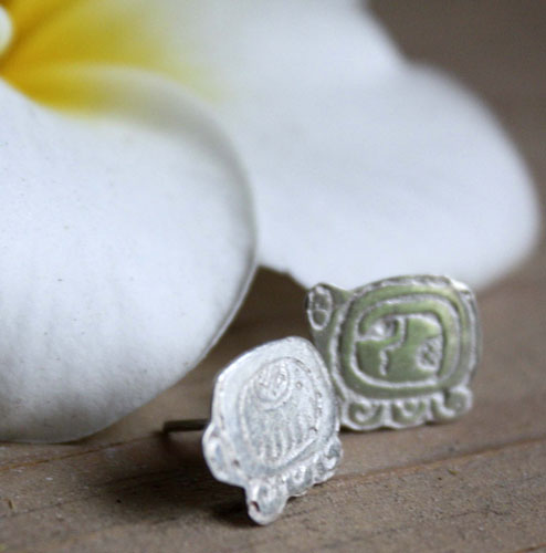 Tzolkin Tzolkin, Mayan calendar stud earrings in silver