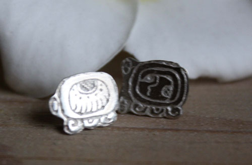 Tzolkin Tzolkin, Mayan calendar stud earrings in silver