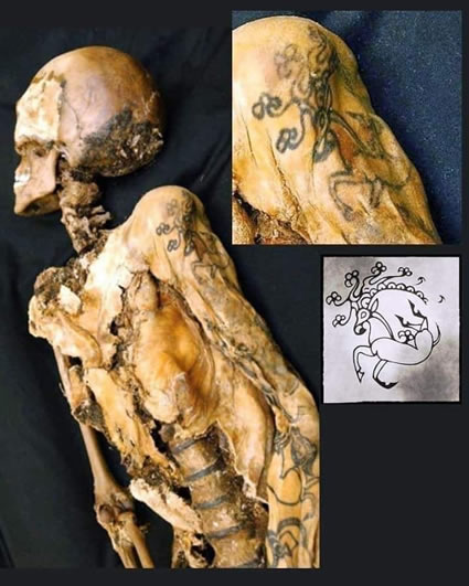 
The mummy of the Altai Princess with her deer tattoo
