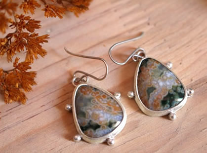 Custom earrings with ocean jasper cabochons